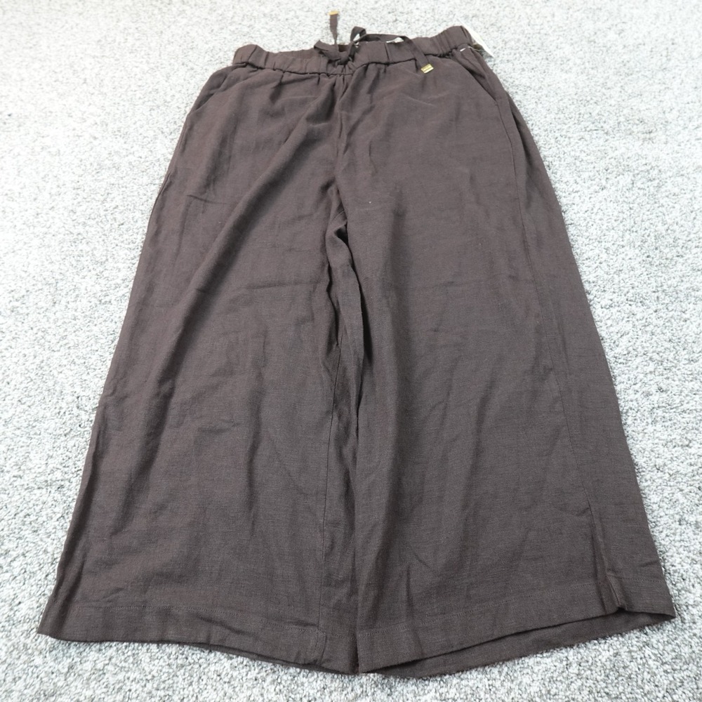 NEW Michael Kors Pants Womens M Brown Linen Wide Leg Baggy Chino Cropped Pull On